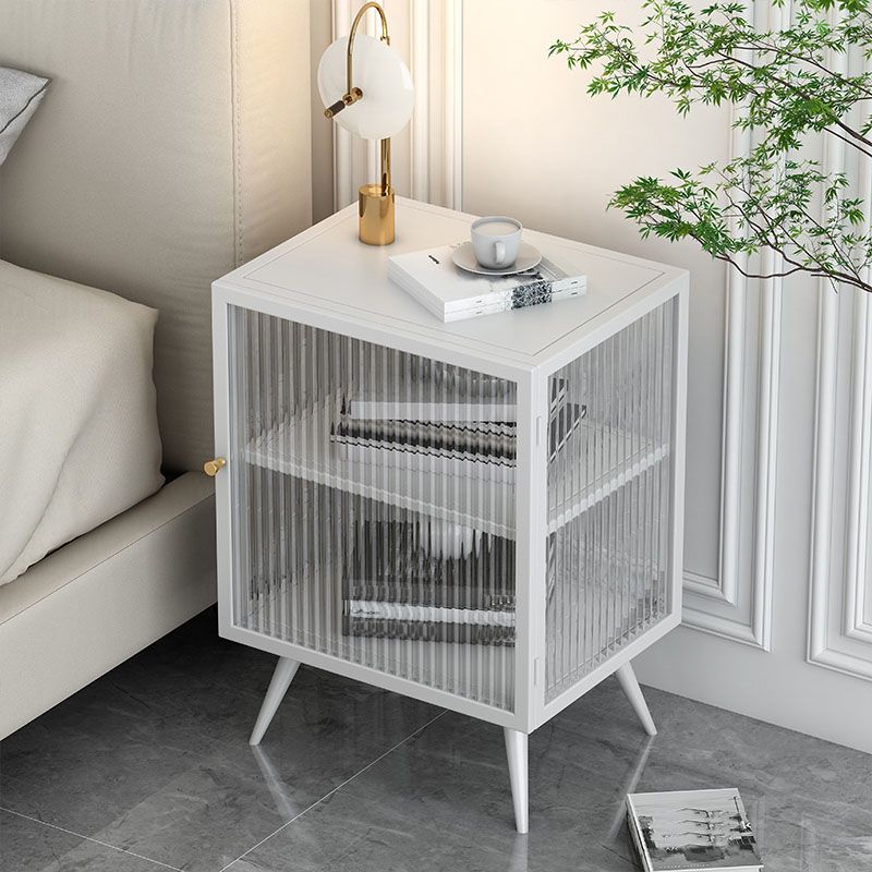 Metal and Glass Nightstand Contemporary Shelves Night Table with Legs