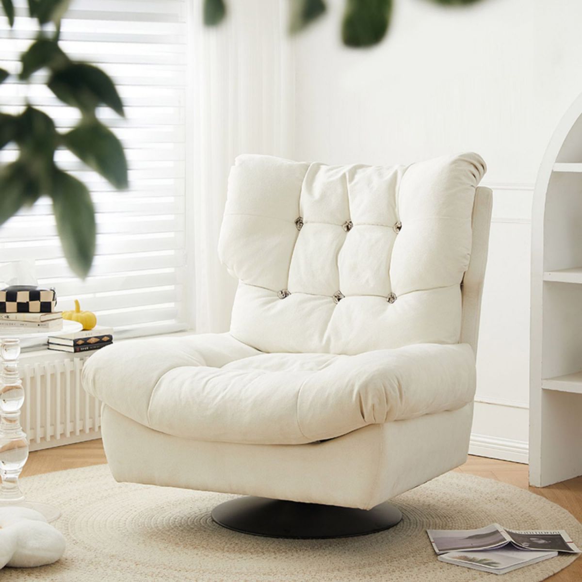 Swivel Recliner Chair Solid Color Standard Recliner Chair with Tufted Back