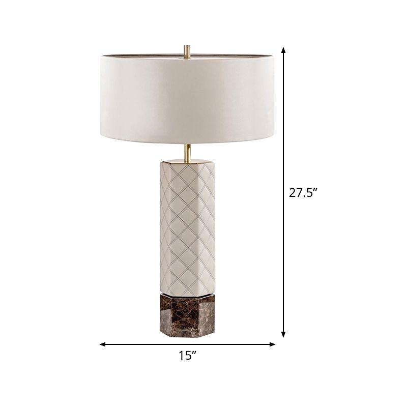 1 Head Bedroom Nightstand Lamp Modern White Task Lighting with Cylindrical Fabric Shade