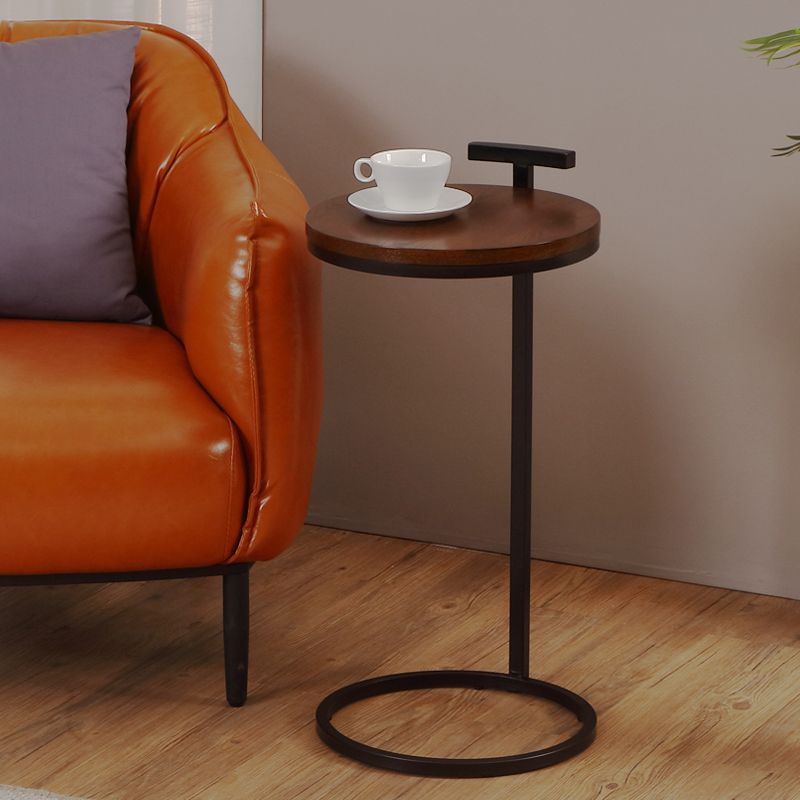 27.5" Tall Iron C Side Table Round Wood Side End Table for Living Room