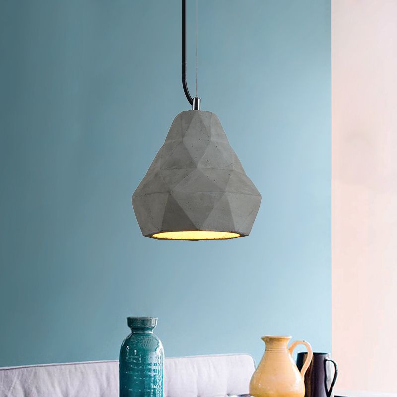 7"/10" W 1 Light Mini Pendant Light Fixture Antiqued Restaurant Ceiling Lamp with Geometry Cement Shade in Grey