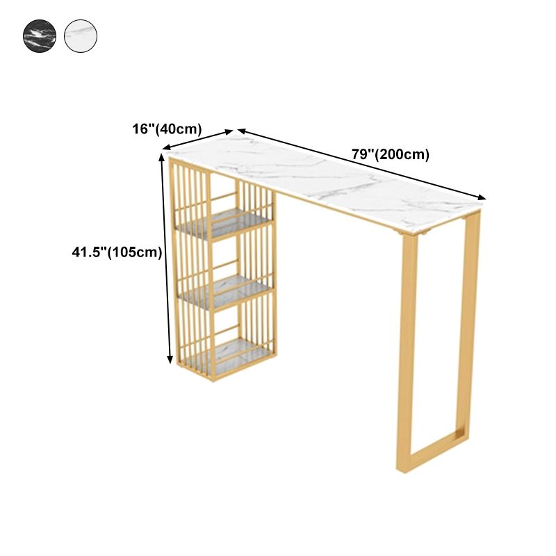 Stone Top Bar Dining Table Traditional Luxury Rectangle Bar Table with Sled Base in Gold