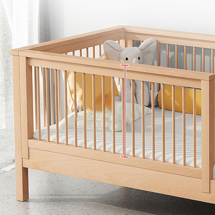 Modern Solid Wood Baby Crib Beech Nursery Bed with Guardrail