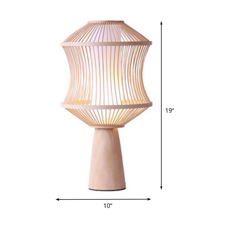 Lampe à tâche conique bois japonais 1 tête de bureau beige de tête avec panier à la teinte en bambou