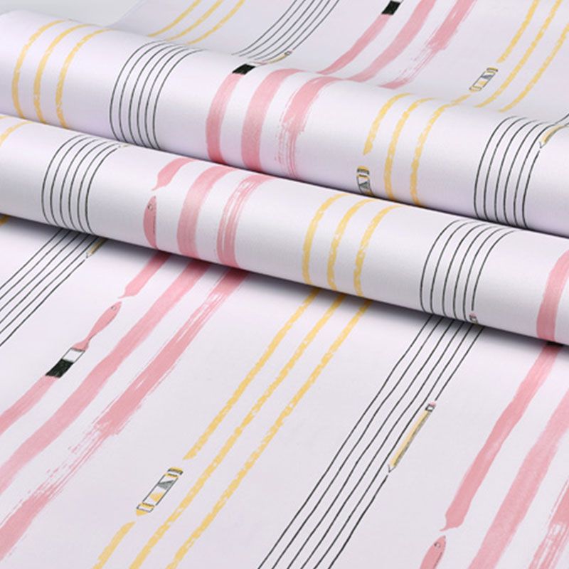 Stain-Resistant Stripe Wall Art Self-Adhesive Simple Wallpaper Roll for Kid's Bedroom