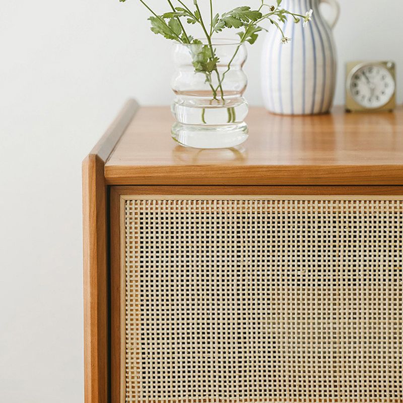 Contemporary Rattan Nightstand Lower Shelf Bedside Cabinet for Bedroom