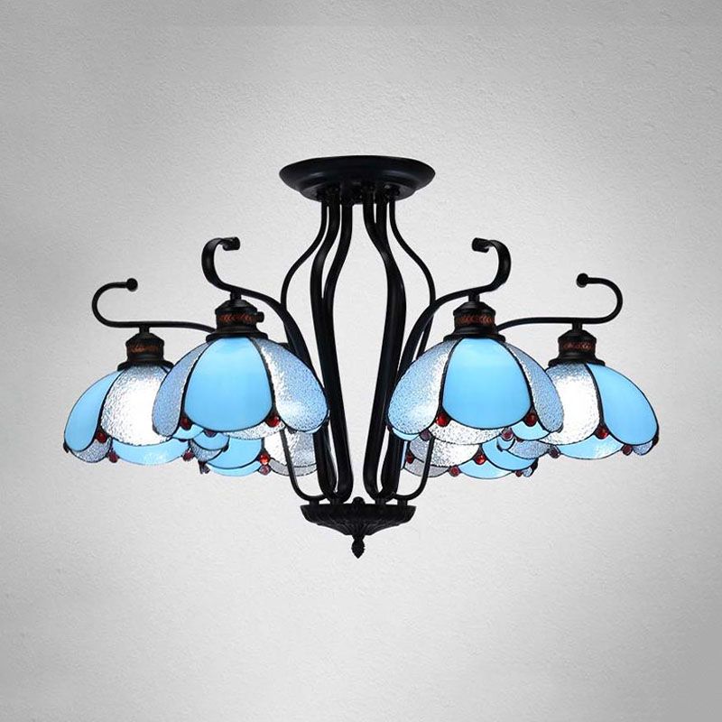 Black Scalloped Hanging Chandelier Baroque 6/8 Lumières Blanc / Jaune / Blue Glass Pendante Light Kit pour le salon