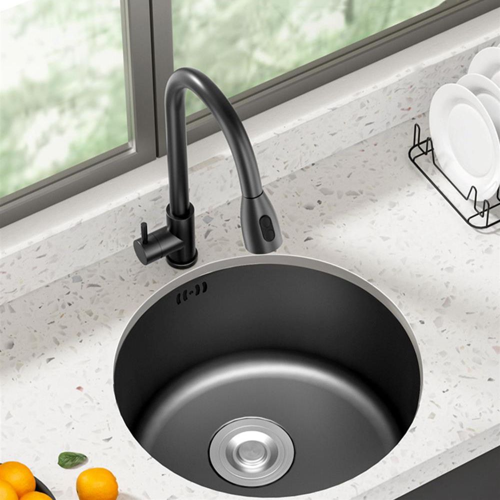 Single Bowl Stainless Steel Sink in black with Strainer Undermount Kitchen Sink
