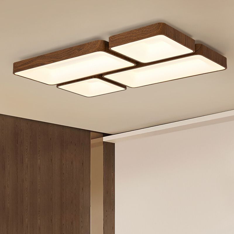 Geometry Shape LED Ceiling Lamp Modern Wood Flush Mount for Bedroom Living Room