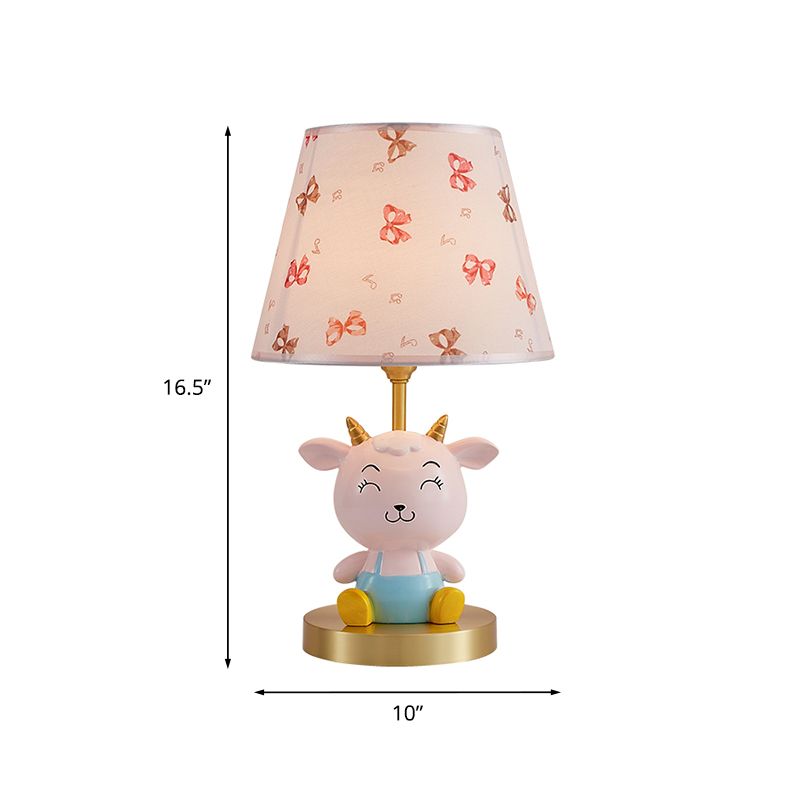 Cheerful Sheep Table Lighting Cartoon Resin 1-Head Kid Bedside Night Lamp with Print Shade in Pink and Blue