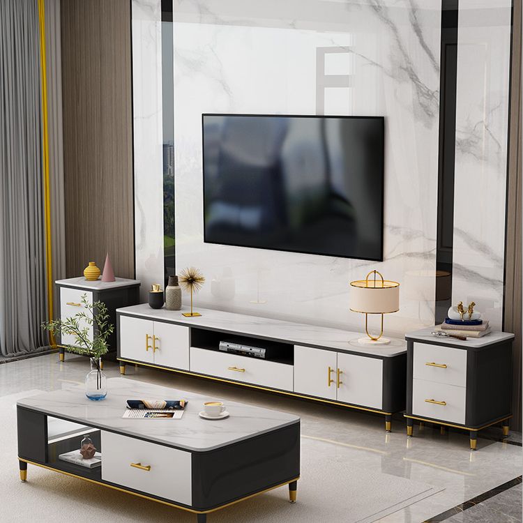 17.72"H TV Stand Glam Style White TV Console with 1 Drawer for Living Room