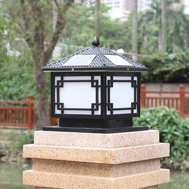 Household Pillar Lamp Creative Solar Lamp with Acrylic Shade for Backyard