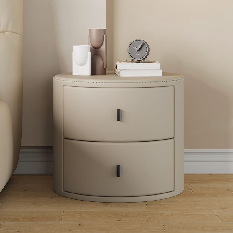 Faux Leather Oval Nightstand with 2-Drawer Wood Bedside Table for Nursery