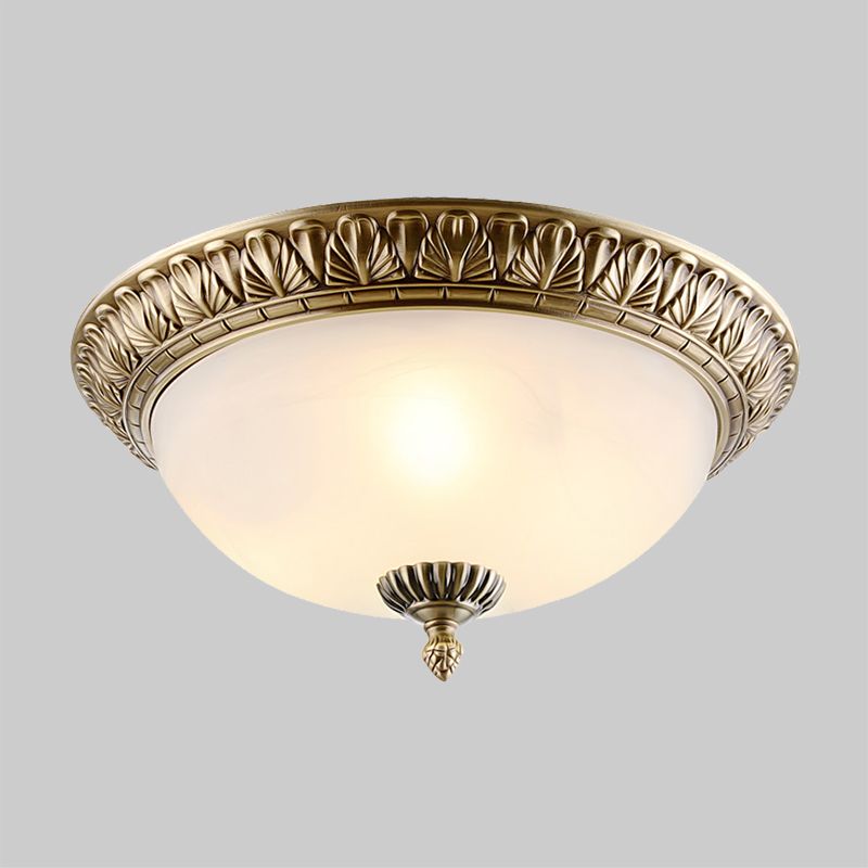 White Glass Brass Ceiling Fixture Dome 2/3-Light Retro Style Flush Mount Lighting, 12"/16"/19.5" Width