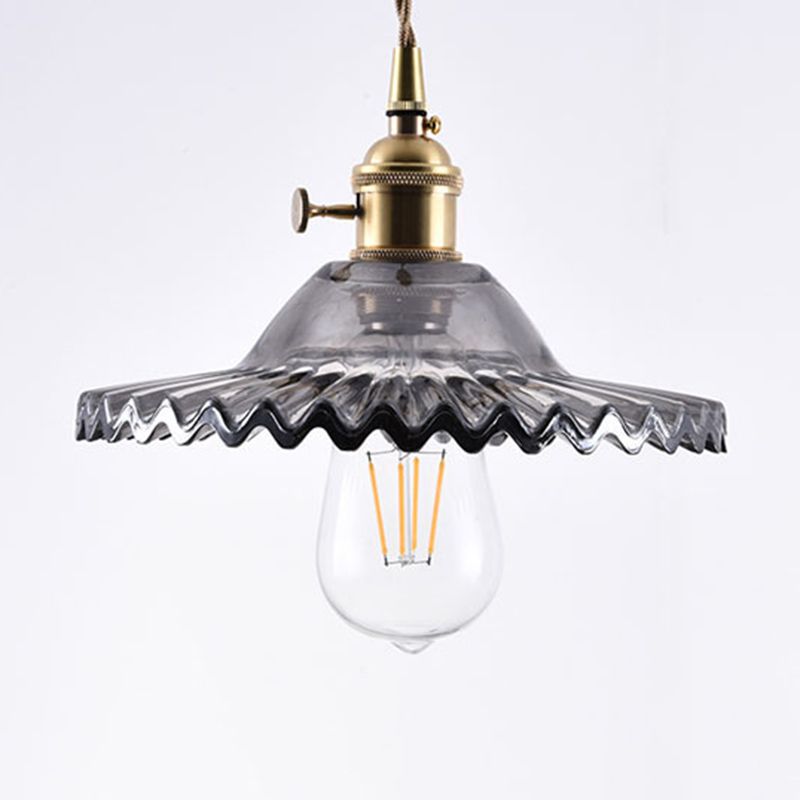 1-Light Glass Suspended Lighting Fixture Industrial Pendant Light Kit for Dining Room