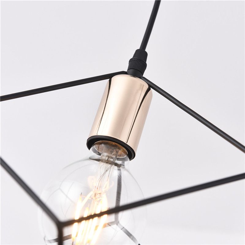 1 Light Squared Cage Ceiling Lighting Retro Style Black Finish Metal Hanging Light Fixture for Living Room