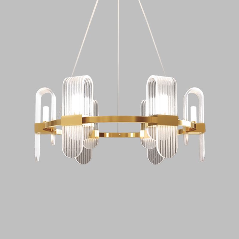 Bend Rectangle Panel Chandelier Lighting Modernist Acrylic 6-Light Gold LED Ceiling Pendant Lamp