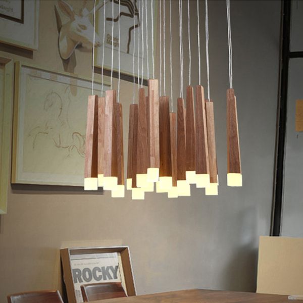 Matchstick Dining Room LED Pendant Light Wood 1/5/7-Light Ceiling Light Fixture with Diffuser in Warm/White Light