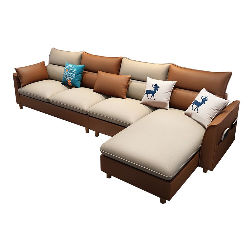 L-Shape High Back Sectional Slipcovered Straight Arm Sofa with Storage