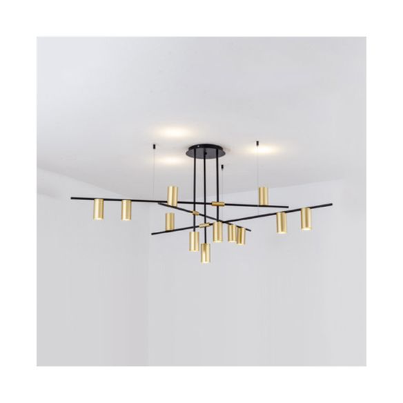 Asymmetrische Zylinderkronleuchterbeleuchtung Moderne Metall 3/4/9 Köpfe Gold Deckenlampe für Esszimmer in warm/weiß