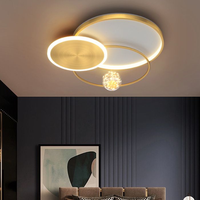 Gold 3-Light Ceiling Light Acrylic Circular Flush Mount for Bedroom