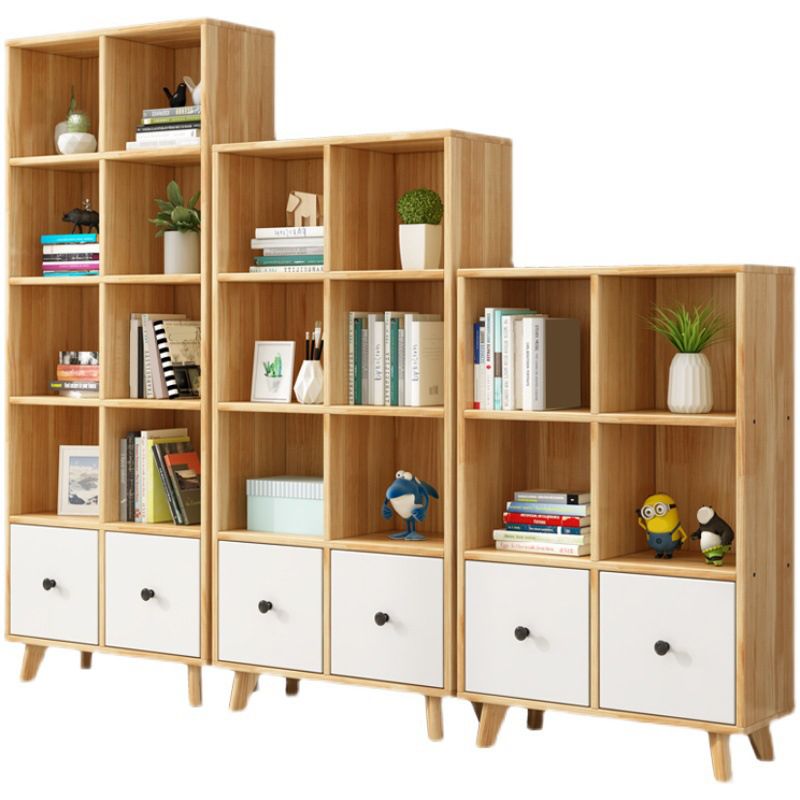 Contemporary Natural Accent Chest with 2 Drawers and Shelves in Pine Wood