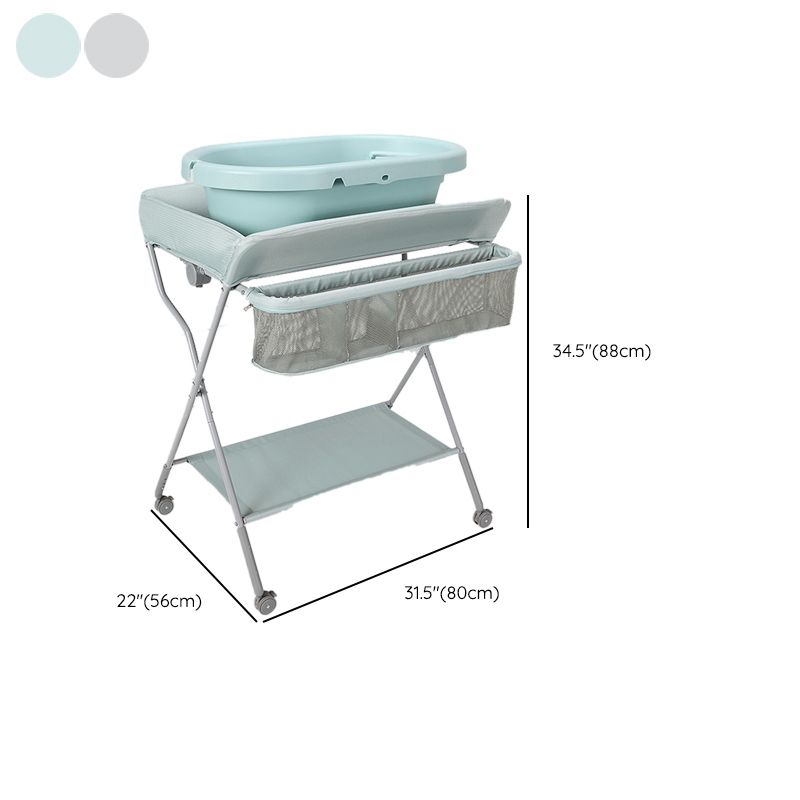 Modern Changing Table with Pad Metal Baby Changing Table with 4 Wheels