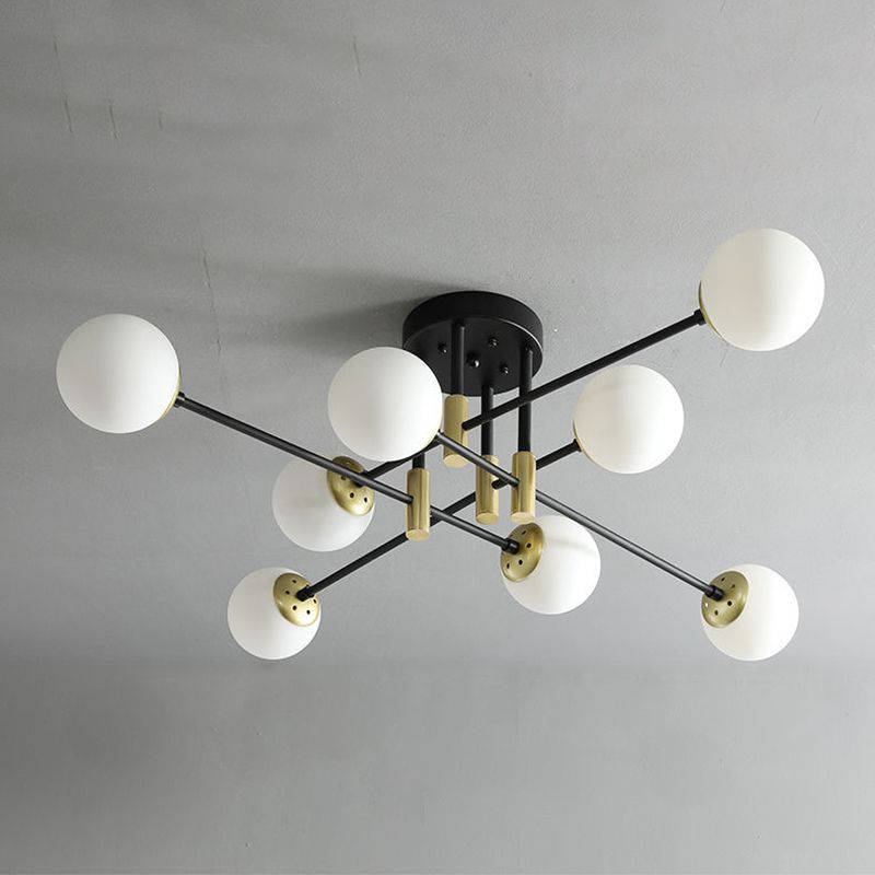 Globe Glass Ceiling Fixture in Modern Creative Style Electroplate Iron Semi Flush Mount for Bedroom