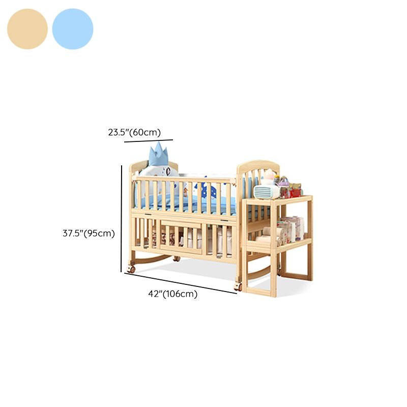 Contemporary 3-in-1 Solid Wood Convertible Baby Crib with Wheels and Storage