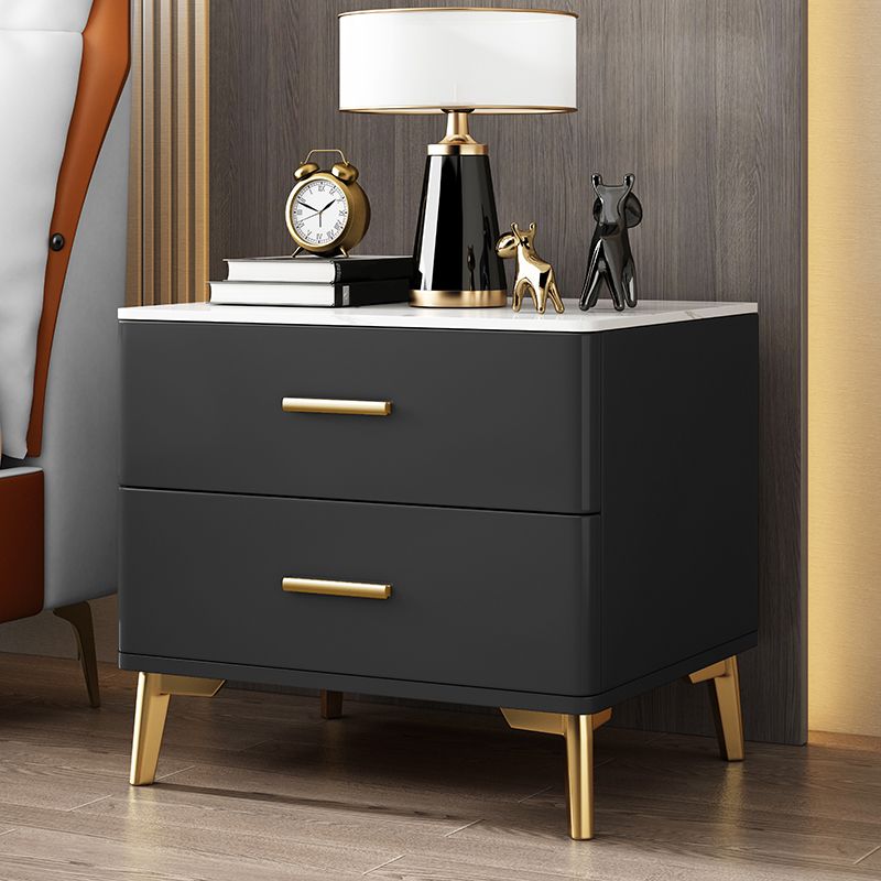 Stone Accent Table Nightstand Glam Nightstand with 2 Drawers