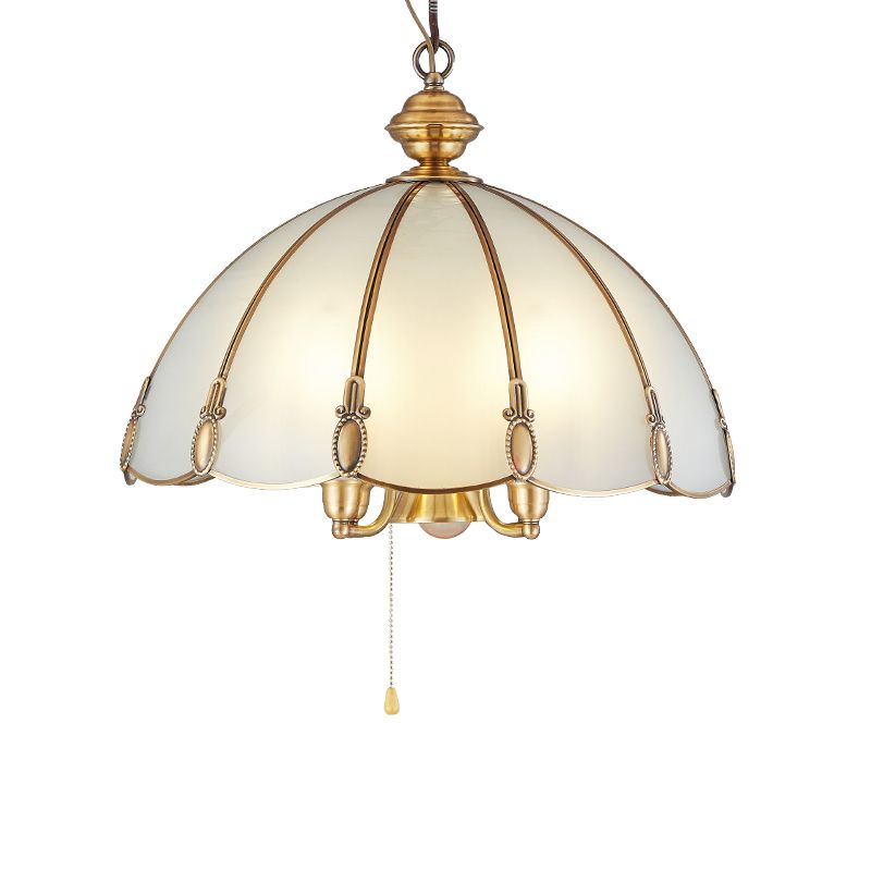 Opal Glass Scalloped Shaped Ceiling Lighting Minimalism 5 Bulbs Dining Room Chandelier Light Fixture in Gold