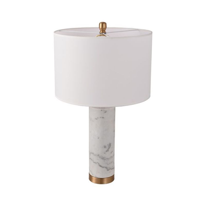 Cylinder Living Room Night Light Fabric 1 Light Minimalist Table Lamp with Marble Pillar in Black/White