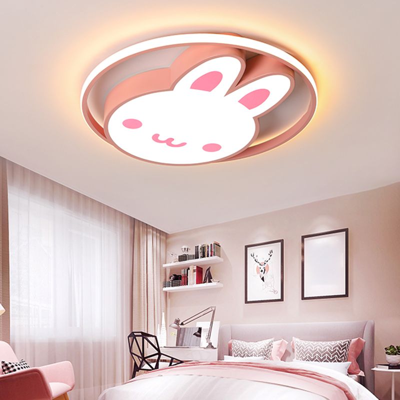 Rabbit Shape Flush Mount Light Modern Style Metal 1 Light Flush Mount in Pink