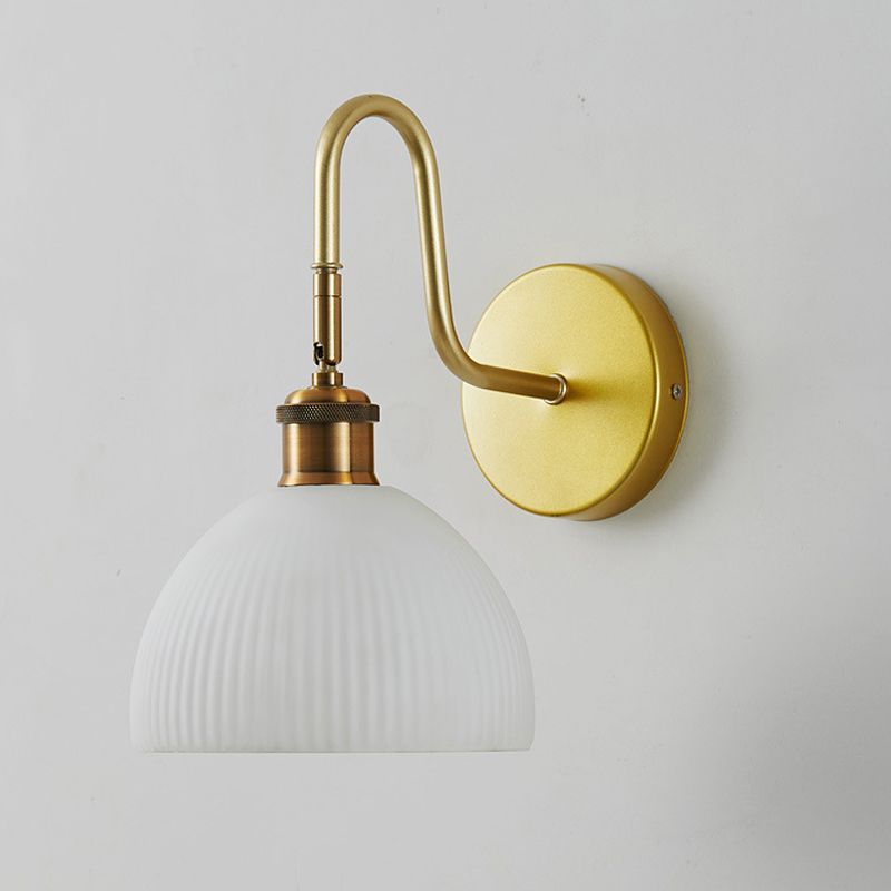 1 - Light Wall Sconce in Gold Iron Wall Barn Light with Glass Dome Shade