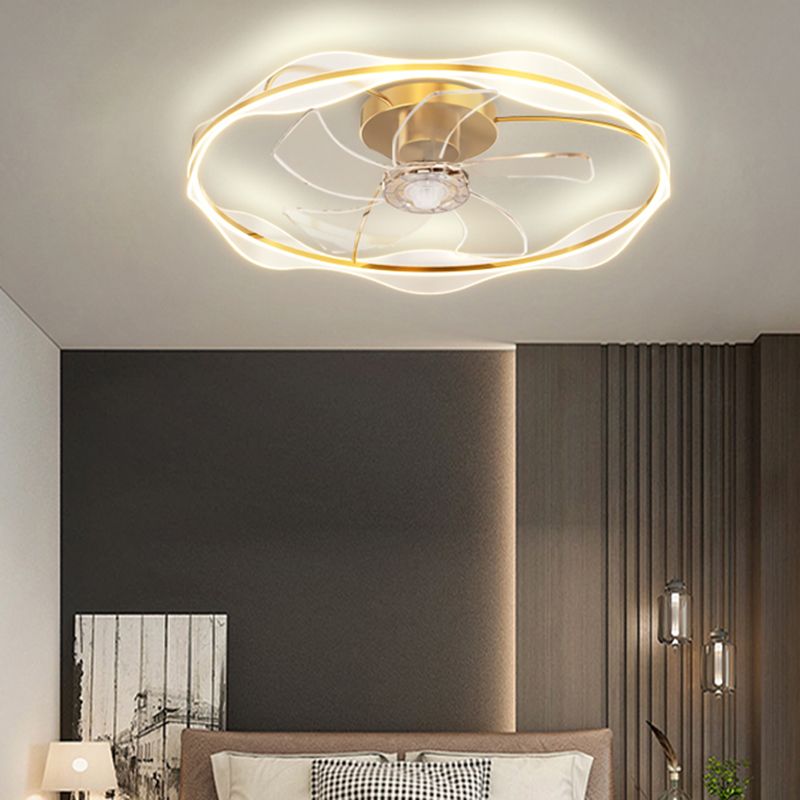 Modern LED Round Ceiling Fan Metal in Gold Finish Fan Light Fixture