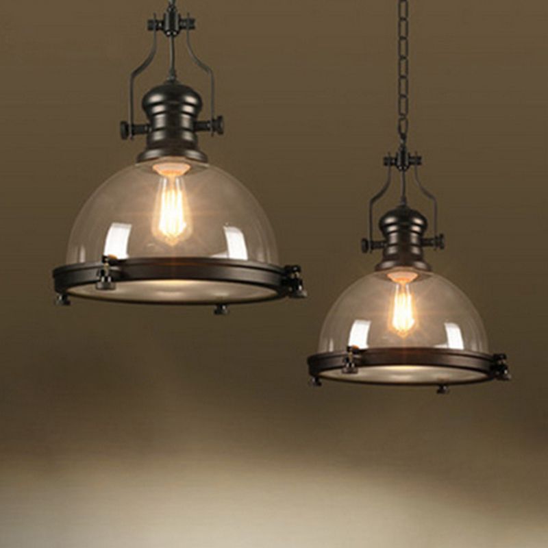 Black Bowl Pendant Light Industrial Vintage 1 Light Clear Glass Dining Room Ceiling Pendant Light