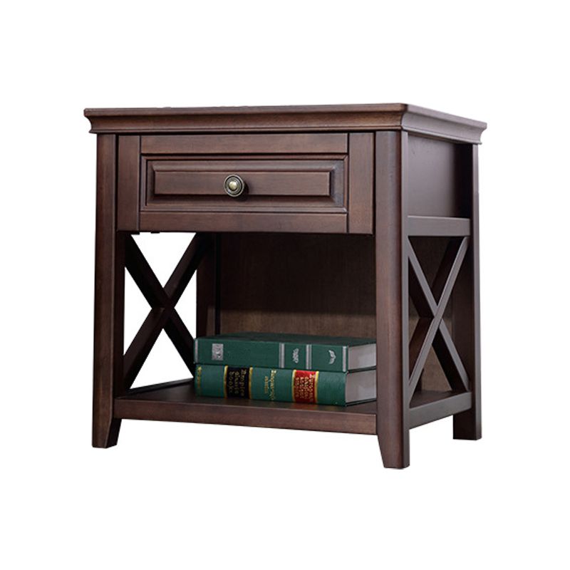 Solid Wood Bed Nightstand Traditional Night Table with Drawer