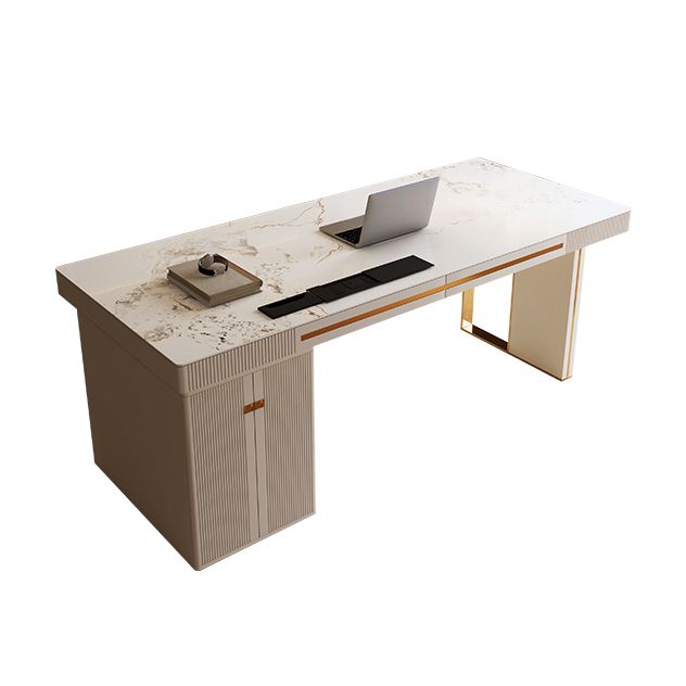 Contemporary Stone Writing Desk Bedroom White Office Desk with Legs