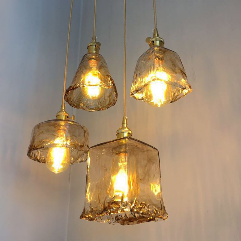 Pendentif ombré antique Lumière 1-Light Brown Glass Hanging Light en laiton pour salle à manger