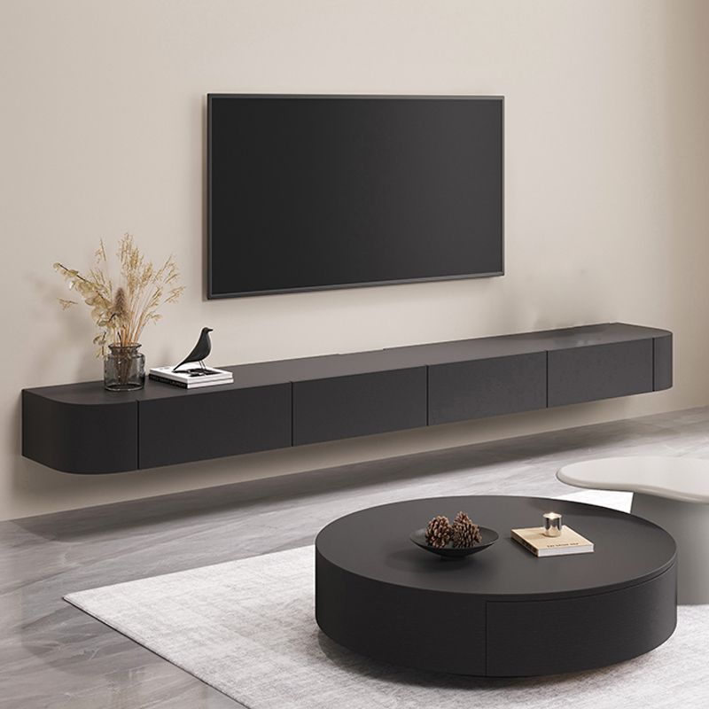 Modern Wall-mounted TV Media Stand 16" W Wood Black TV Stand with Drawers