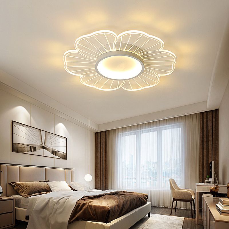 Minimalist LED Ceiling Flush Mount White Flower Close to Ceiling Lamp with Acrylic Shade