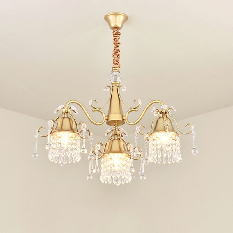 LED Branch Pendant Chandelier Mid-Century Crystal Hanging Ceiling Light in Gold for Living Room