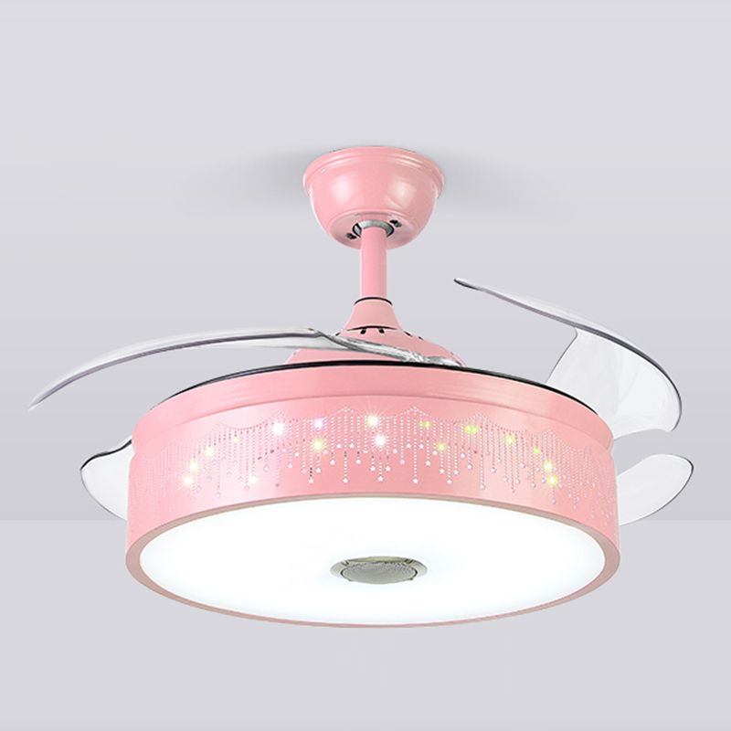 Drum Shaped Music Hanging Fan Lamp Macaron Metal Child Room LED Semi Flush Light