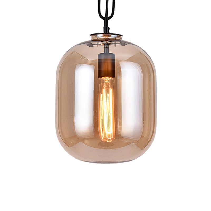 Luce industriale Oblungo Affermazione 1 Testa 10 "/14" Fumo largo Grigio/Cognac Sospensione Glass Lampada