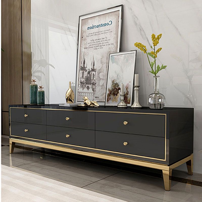 Glam Glass TV Media Console Enclosed Storage TV Stand with Drawers