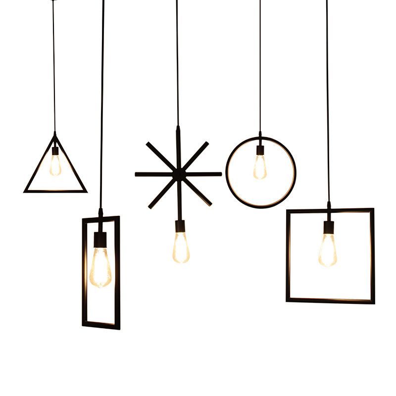 Black Hanging Pendant Light Industrial Style Metal Geometric Pendant Light Fixture