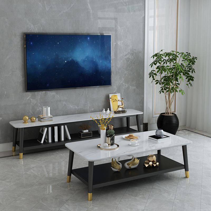 Contemporary Stone TV Console 1 Shelf Gray Media Console with Splayed Wooden Legs