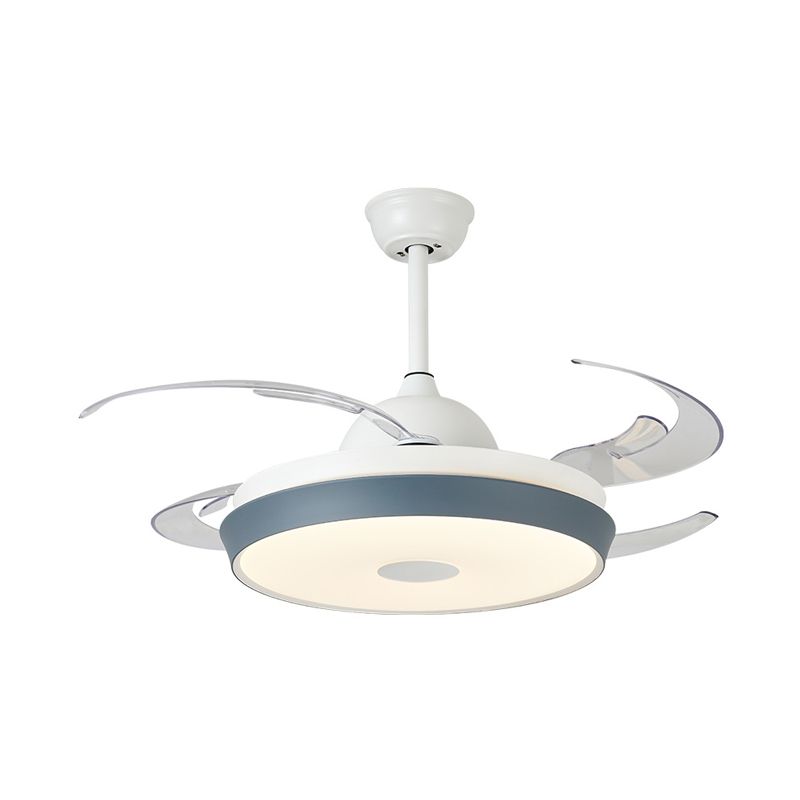 Circular Acrylic Ceiling Fan Lamp Simple LED Living Room Semi Flush Mount Light in Grey with 8 Clear Blades, 42" Wide