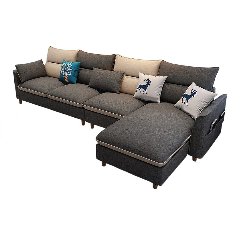 L-Shape High Back Sectional Slipcovered Straight Arm Sofa with Storage