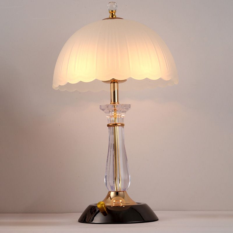 Black-Gold Domed Night Light Minimalist 2 Bulbs Frosted Glass Table Lamp with Crystal-Like Column